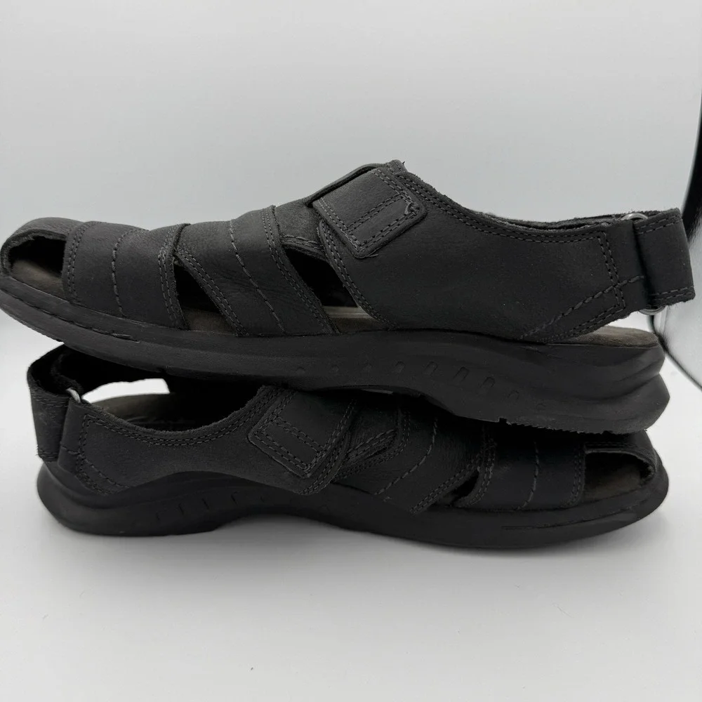 Clarks‎ Collection Sandals Mens 10M Hapsford Cove Fisherman Black Leather Casual